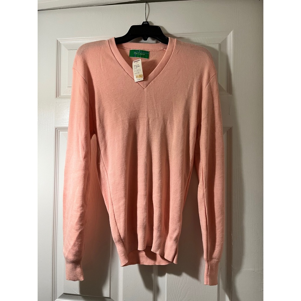 Vintage On Course Montgomery Ward Peach Pink‎ V-Neck Acrylic Sweater Mens Medium
